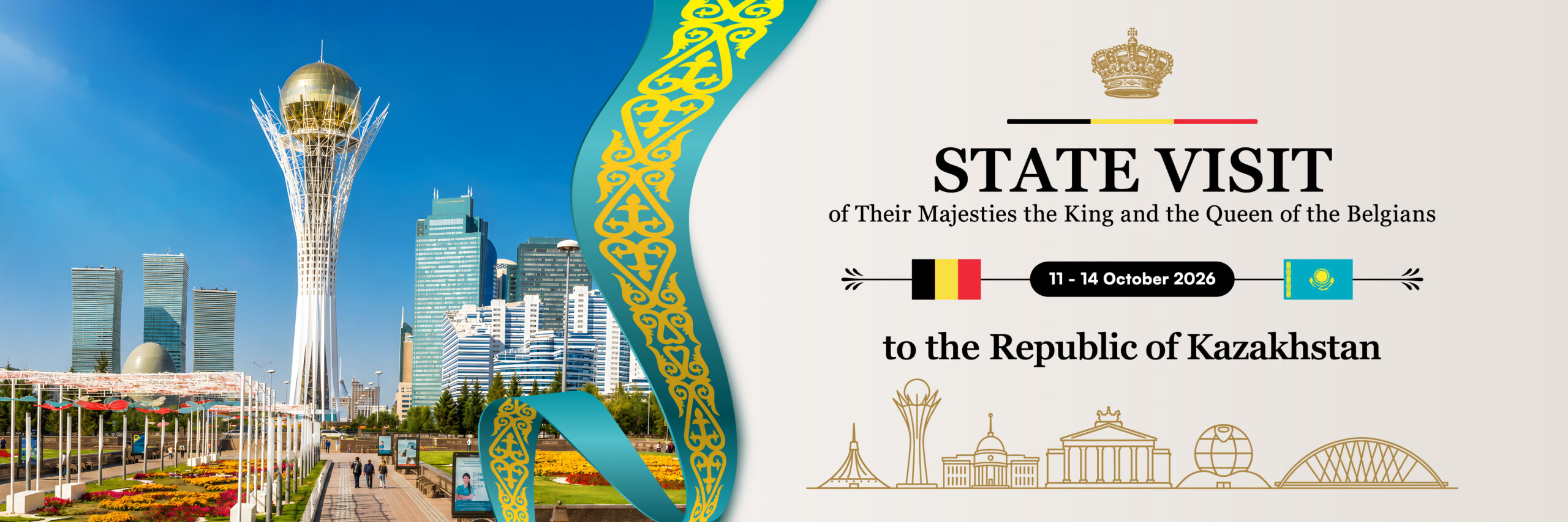 Official banner State visit Belgium to Kazakthstan 2026